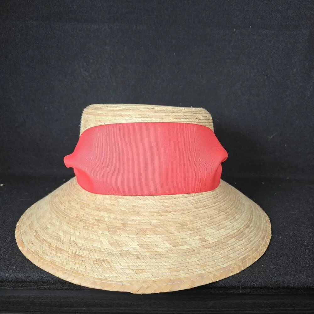 Sarah Bray Bermuda Straw Bucket Hat Coral Ribbon Tie Sun Hat Womens